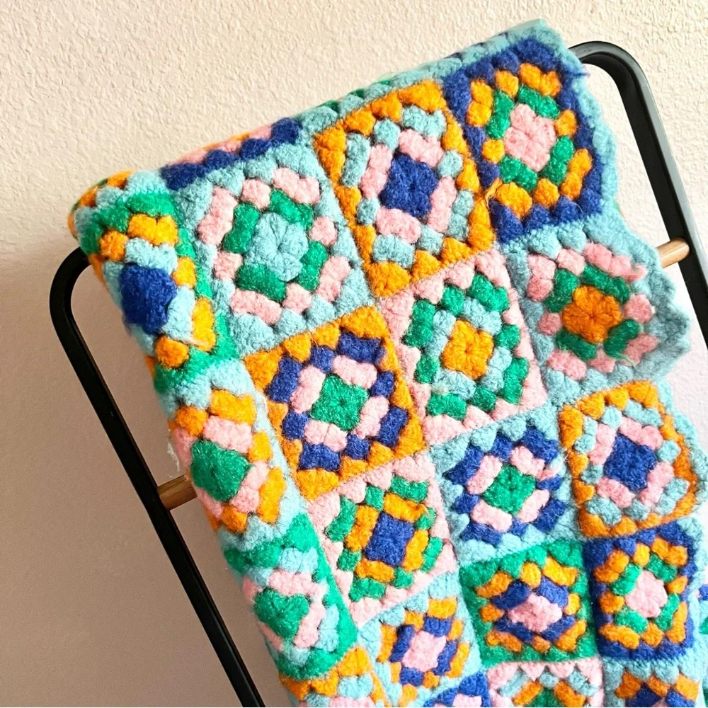 Vintage Wool Granny Square Afghan